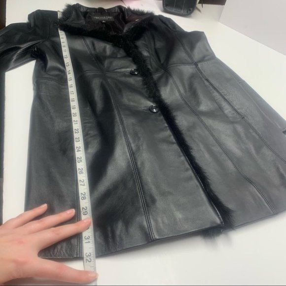 . Centrigrade Outerwear Leather Jacket Faux Fur Trim Black - Picture 14 of 14